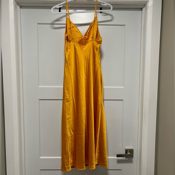 Abercrombie and Fitch Gold Ruched Satin Slip Midi Dress - Picture 2 of 4